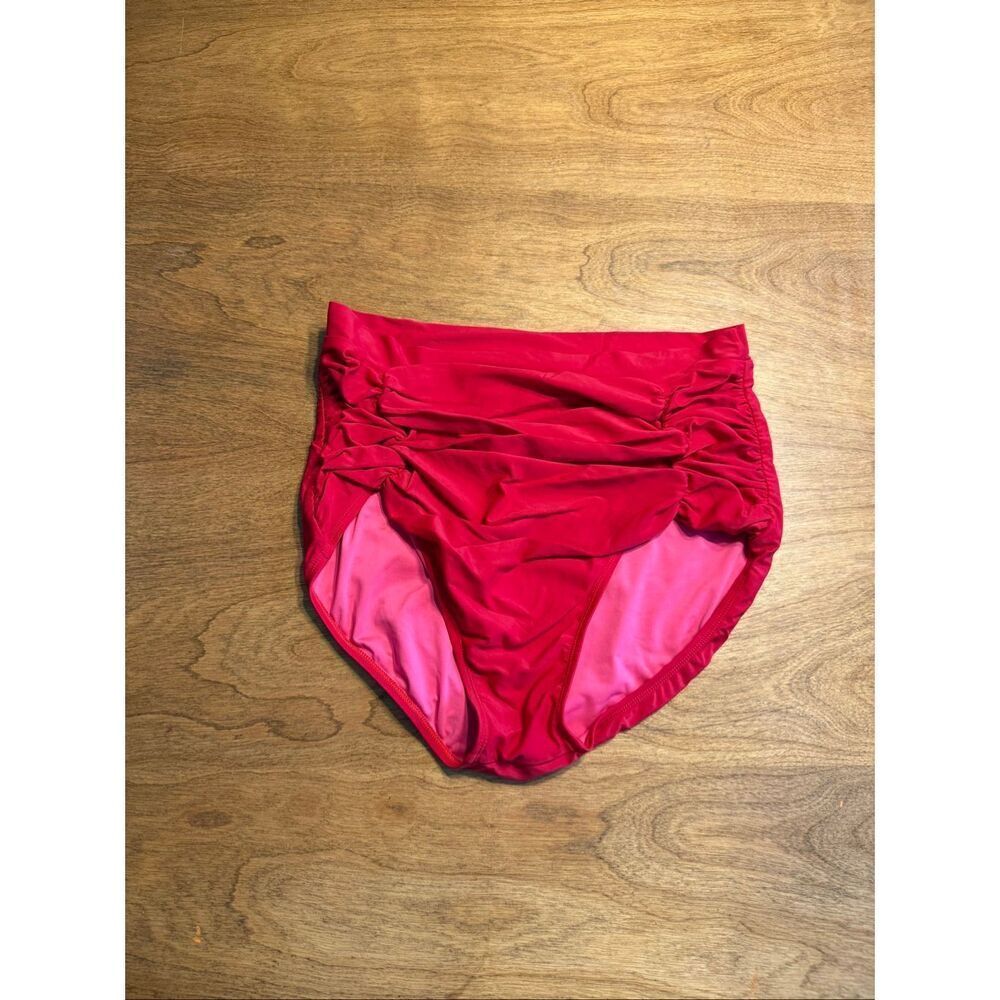 Relleciga Women's Ruched Sides High-Waisted Bikini Swim Bottom Fuchsia Pink XL